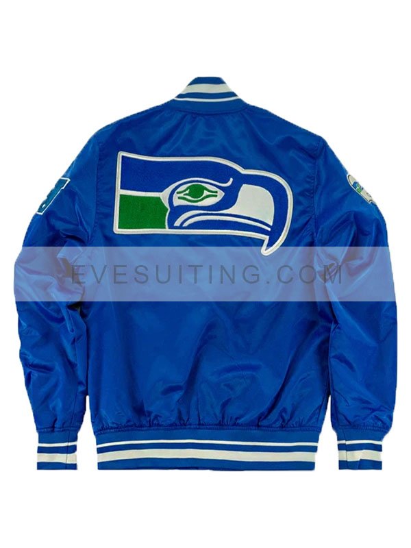 Blue Seattle Seahawks 1976 Varsity Bomber Satin Jacket
