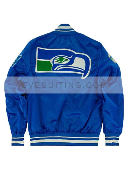 Blue Seattle Seahawks 1976 Varsity Bomber Satin Jacket
