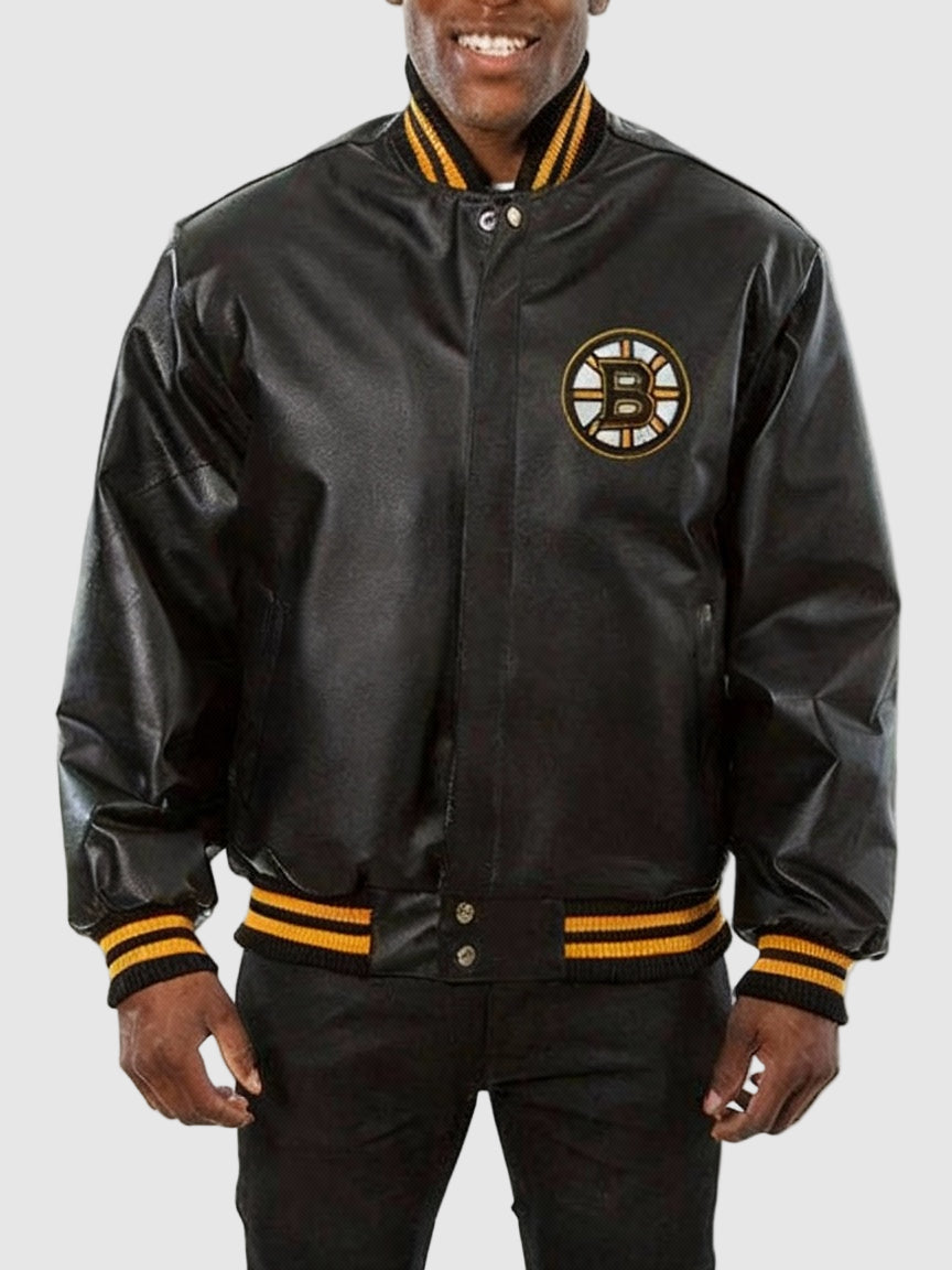 Boston Bruins Bomber Leather Black Jacket
