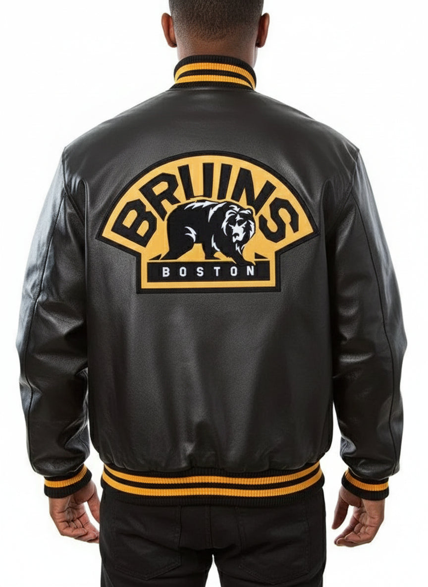 Boston Bruins Bomber Leather Black Varsity Jacket