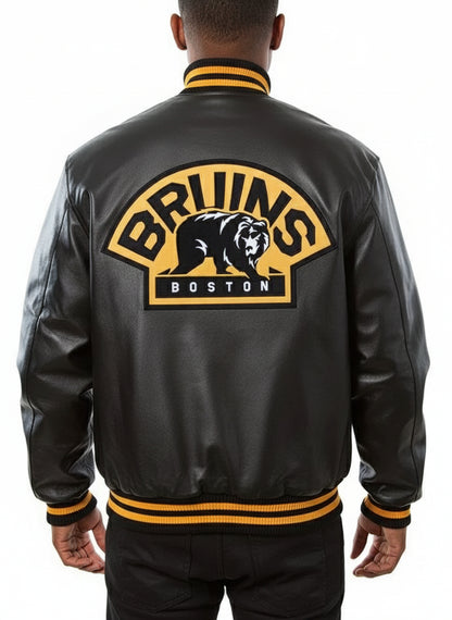 Boston Bruins Bomber Leather Black Varsity Jacket