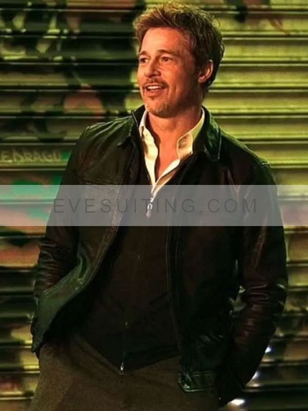 Brad Pitt Movie Wolves 2024 Black Genuine Leather Jacket