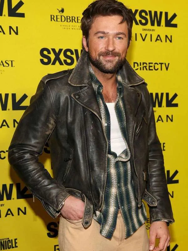 Brandon Sklenar Black Moto Style Leather Jacket