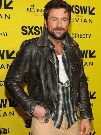 Brandon Sklenar Black Moto Style Leather Jacket