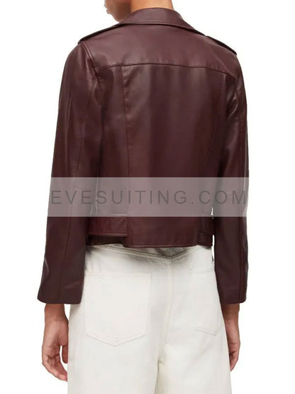 Brie Sheridan Virgin River S04 Zibby Allen Dark Brown Leather Biker Jacket