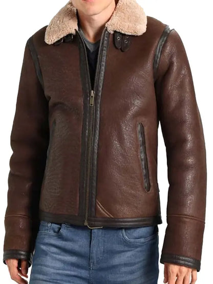 Brown Aviator Leather Jacket For Mens