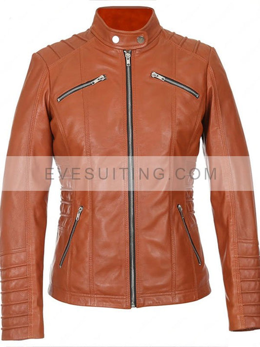 Brown Lambskin Motorcycle Leather Jacket