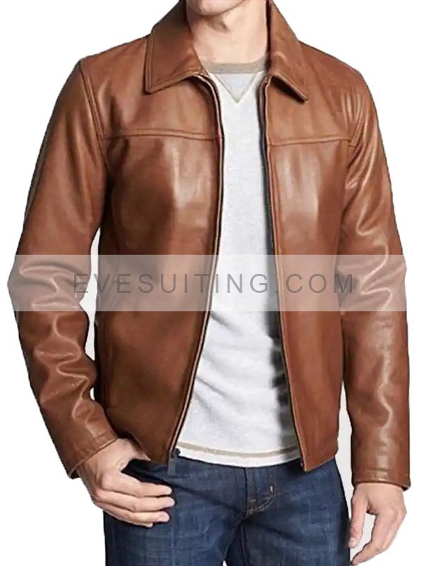 Men's Simple Brown Casual Wear Leather Jacket