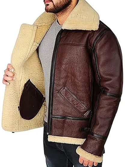 Brown Shearling Bomber Jacket for Men