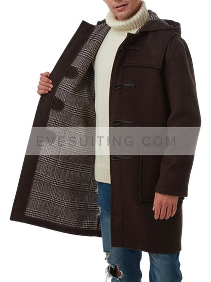 Brown Wool Classic Fit Duffle Coat For Men's