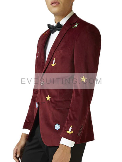 Burgundy, Blue And Black Velvet Blazer