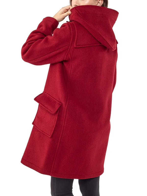 Burgundy Wool Duffle Coat for Women