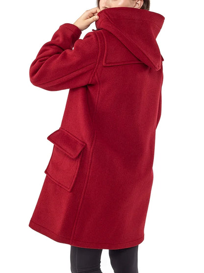 Burgundy Wool Duffle Coat for Women