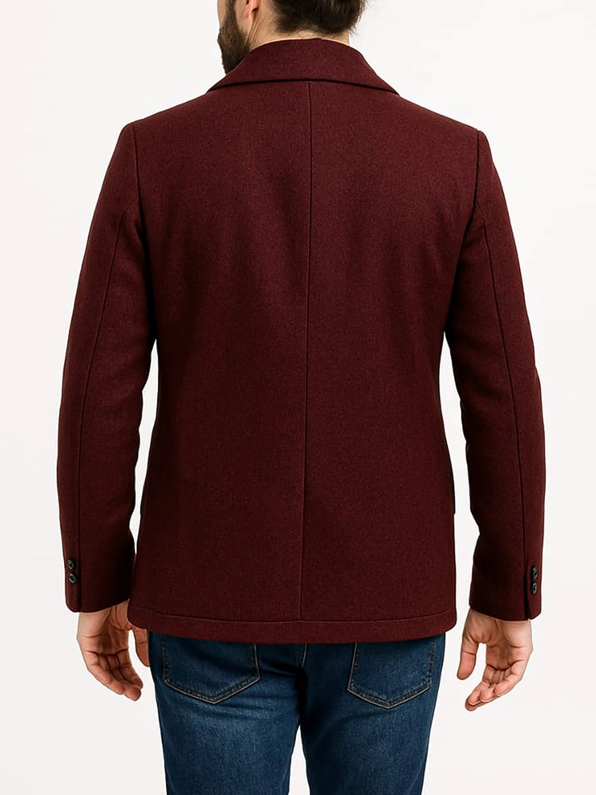 Burgundy Wool Peacoat For Men