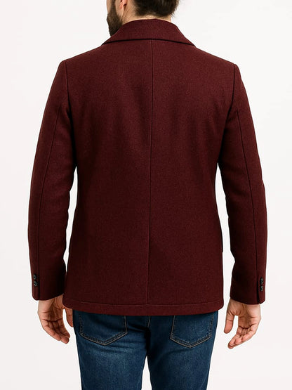 Burgundy Wool Peacoat For Men