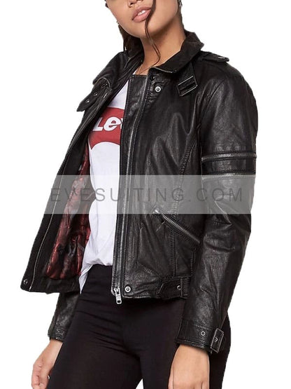 Cafe Racer Black Leather Jacket For Women's