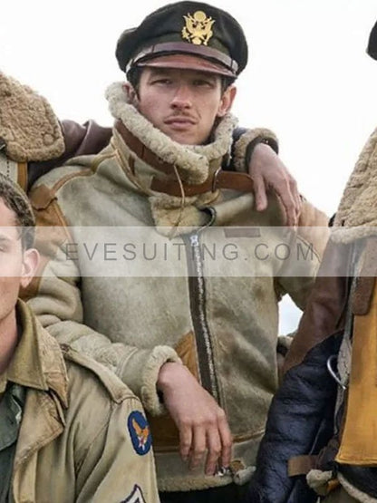 Callum Turner TV Series Masters of the Air 2024 Major John Bucky Egan Shearling Military Jacket