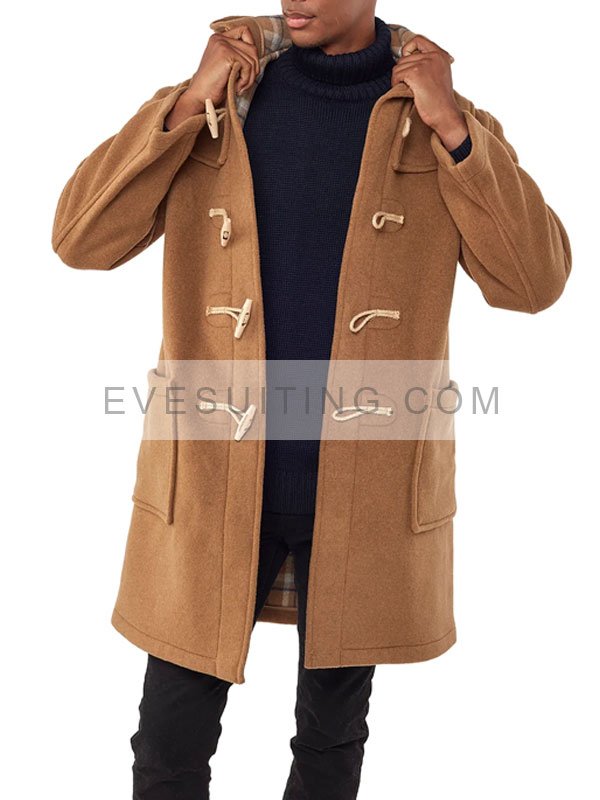 Camel Duffle Wool Coat For Men's