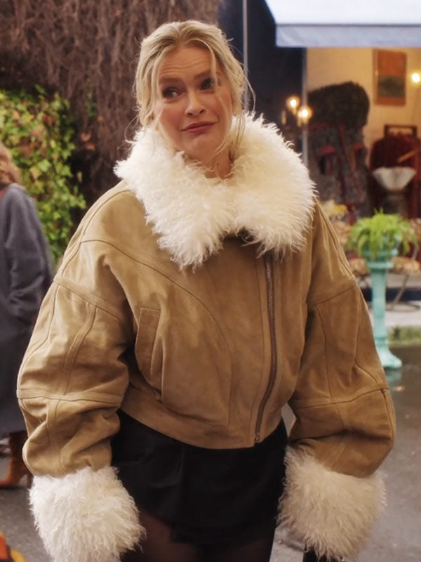 Camille Emily In Paris S04 Camille Razat Brown Suede Shearling Leather Jacket