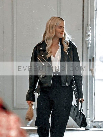 Camille Razat Emily In Paris Motorcycle Black Leather Jacket