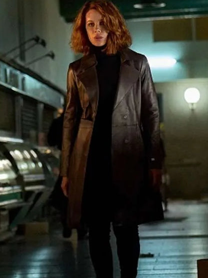 Canary Black 2024 Kate Beckinsale Leather Coat