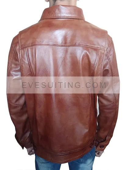 Men Casual Handmade Leather Brown Jacket