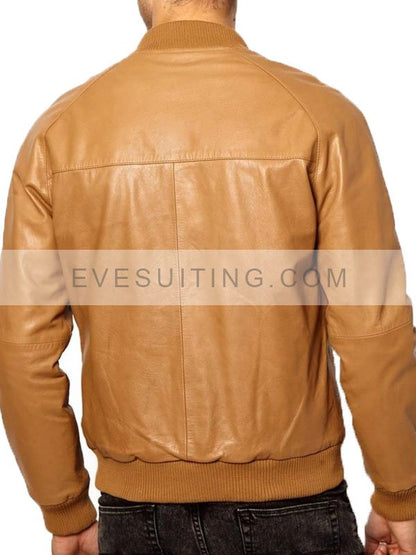 Casual Tan Brown Bomber Leather Jacket