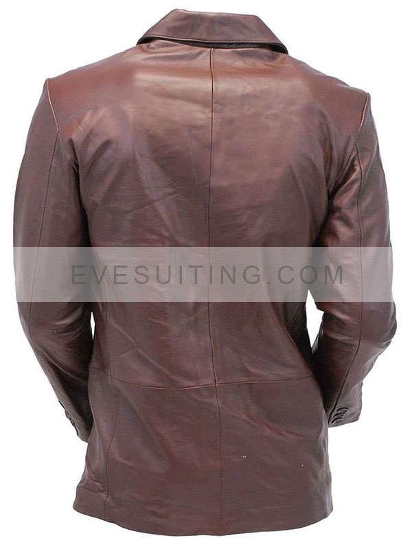 Casual Wear Two Button Chocolate Brown Leather Blazer For Mens