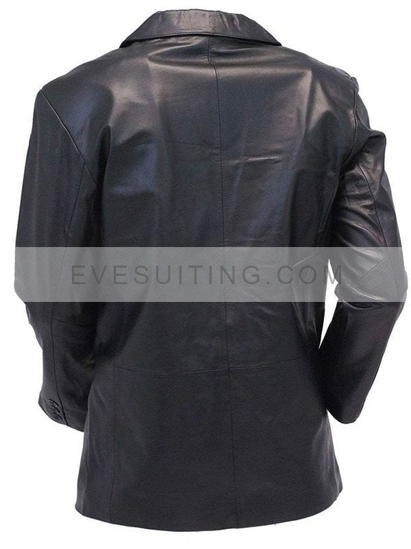 Casual Wear Two Button Style Black Leather Blazer For Mens
