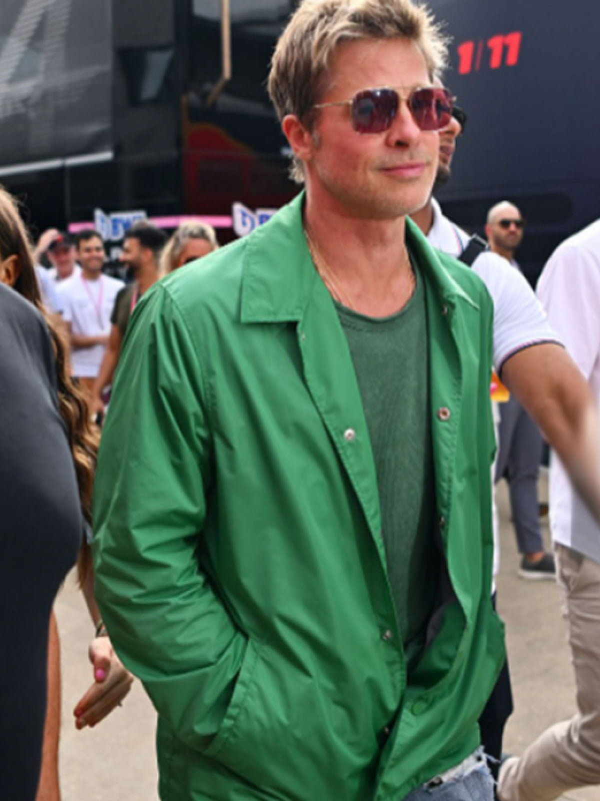 Celebrity inspired Brad Pitt F1 Grand Prix 2025 green jacket