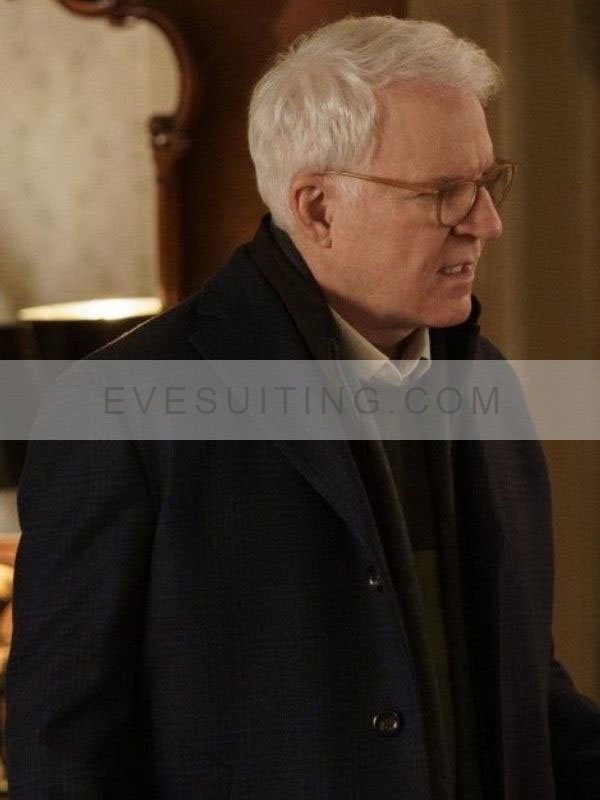 Charles-Haden Savage Only Murders In the Building S02 Steve Martin Plaid Black Wool Trench Coat