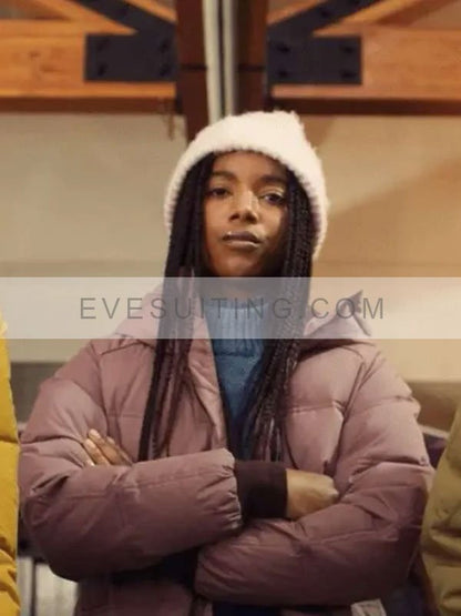 Chelsea Conwright Weak Layers 2024 Tina Gates Purple Puffer Hooded Coat