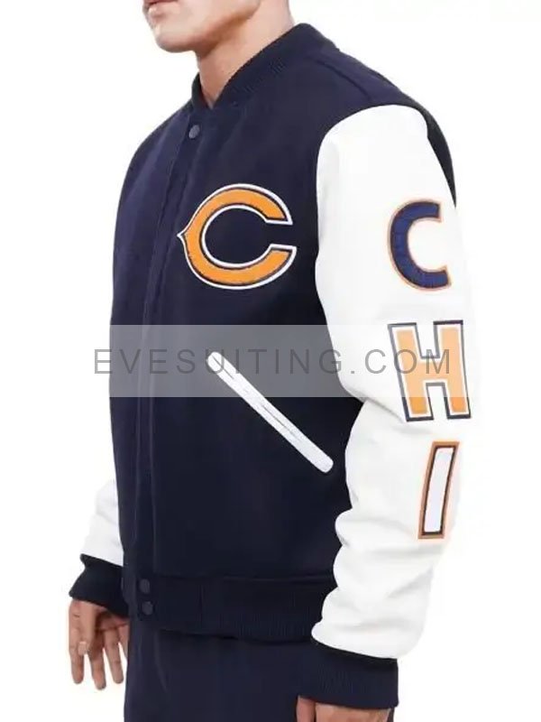 Chicago Bears Navy Blue and White Jacket