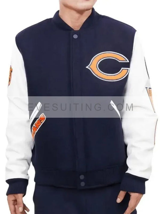 Chicago Bears Navy Blue and White Varsity Jacket