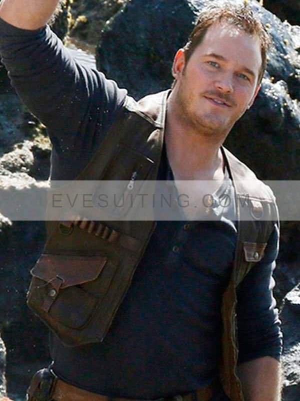 Chris Pratt Jurassic World Fallen Kingdom Owen Grady Brown Leather Vest