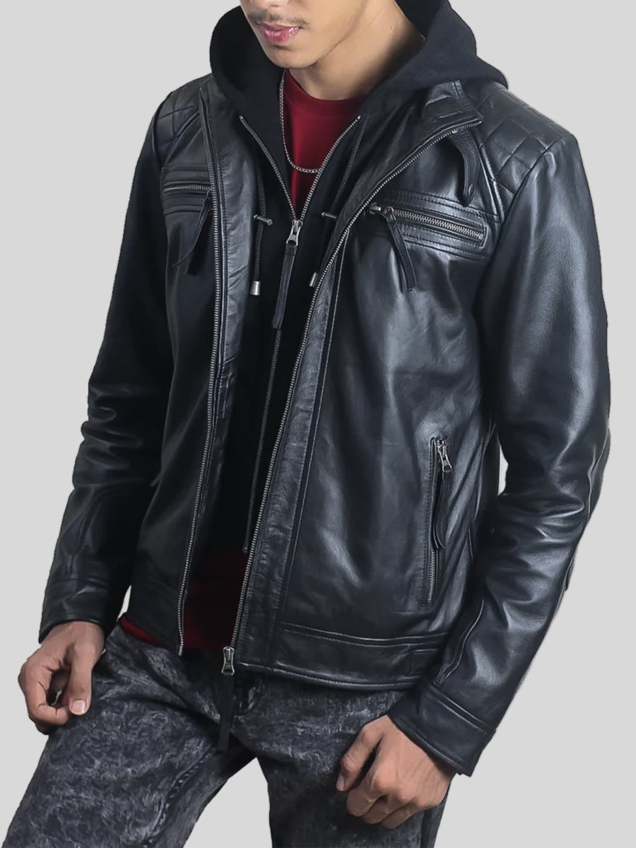 Classic Diamond Hooded Black Jacket For Men