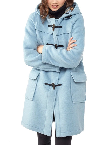 Classic Fit Baby Blue Duffle Wool Coat For Women