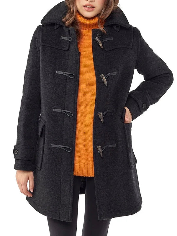 Classic Fit Charcoal Wool Duffle Coat for Women