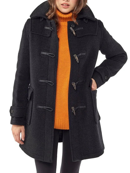 Classic Fit Charcoal Wool Duffle Coat for Women