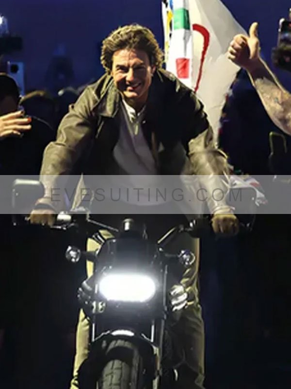 Closing Ceremony Olympic Games Paris 2024 Tom Cruise Brown Leather Jacket