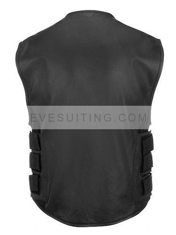 Commando Style Black Leather Motorcycle Vest For Men’s