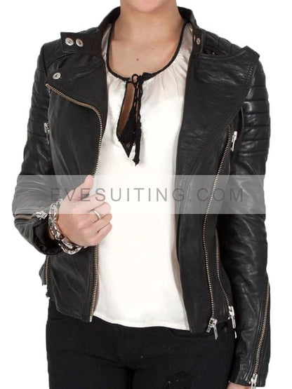 Cross Zipper Cafe Racer Leather Biker Jacket