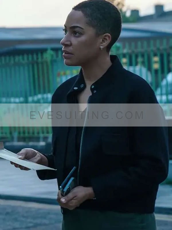 DS June Lenker Criminal Record Season 1 Cush Jumbo Black Wool Jacket