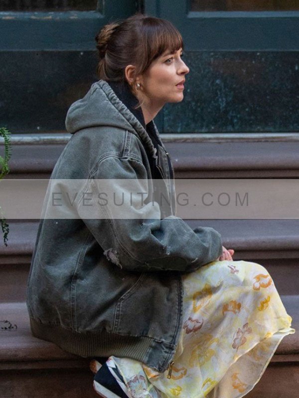 Dakota Johnson Grey Hooded Jacket