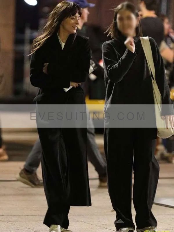 Dakota Johnson Madame Web 2024 Black Wool Trench Coat