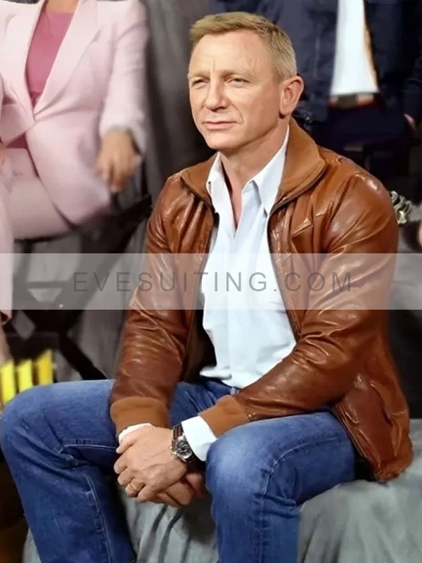 Daniel Craig Glass Onion A Knives Out Mystery Benoit Blanc Leather Brown Jacket