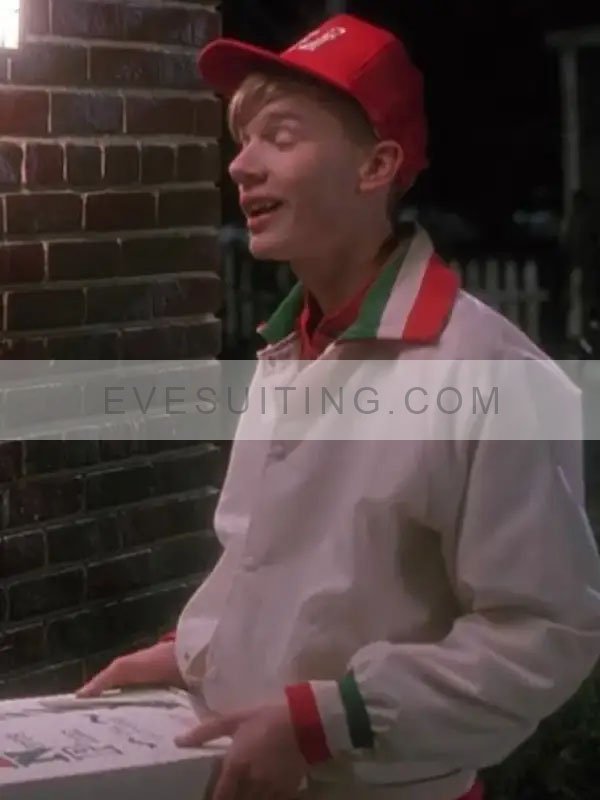 Danny Warhol Home Alone Little Nero’s Pizza Boy White Satin Varsity Jacket