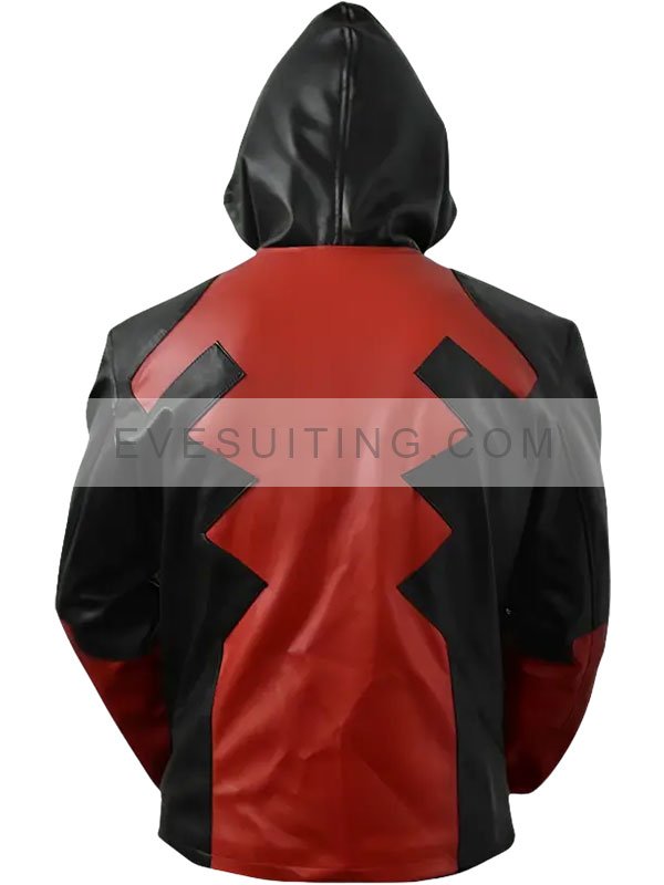 Deadpool Red And Black Hooded Leather Jacket
