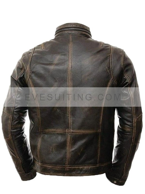Distressed Brown Leather Jacket For Men's