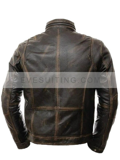 Distressed Brown Leather Jacket For Men's